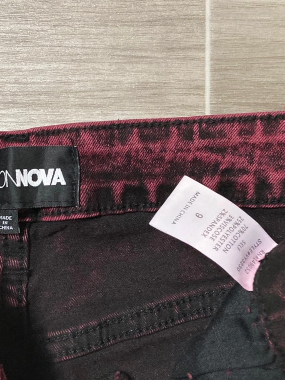 Fashion Nova Maroon Acid Wash Distressed Flare Jeans - Picture 6 of 8